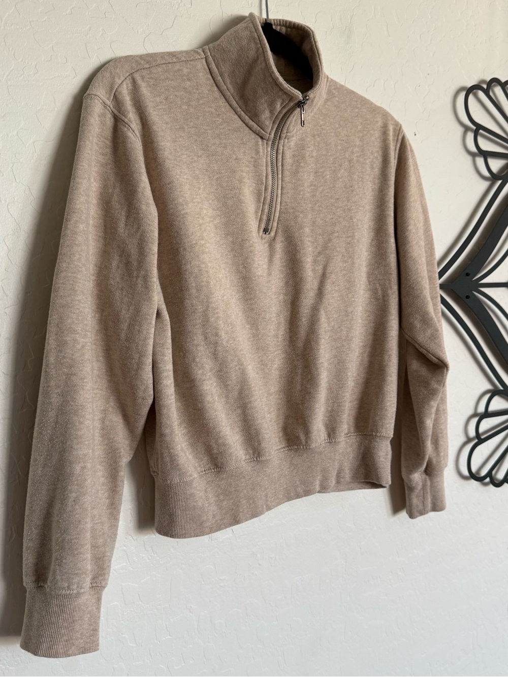 Z SUPPLY Oatmeal Heather Half Zip Sweatshirt Fleece Pullover Crop XS